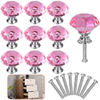 RMENOOR 10pcs Tirador de Puerta de Cristal Rosa Tiradores de Muebles Pomo de Cristal de 30 mm en Forma de Diamante para…